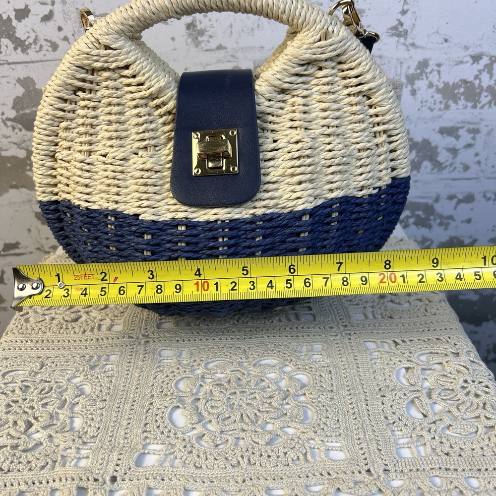 Shiraleah Chicago Straw Clamshell Mini Purse Blue Natural Beige Coastal Beach - Picture 12 of 16